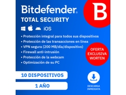 BITDEFENDER Total Security (10 Dispositivos - 1 Año - Smartphone/PC/Tablet - Formato Digital) 