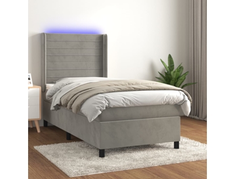 VIDAXL Colchón con somier/LED (Gris - Terciopelo - 90 x 200 cm)
