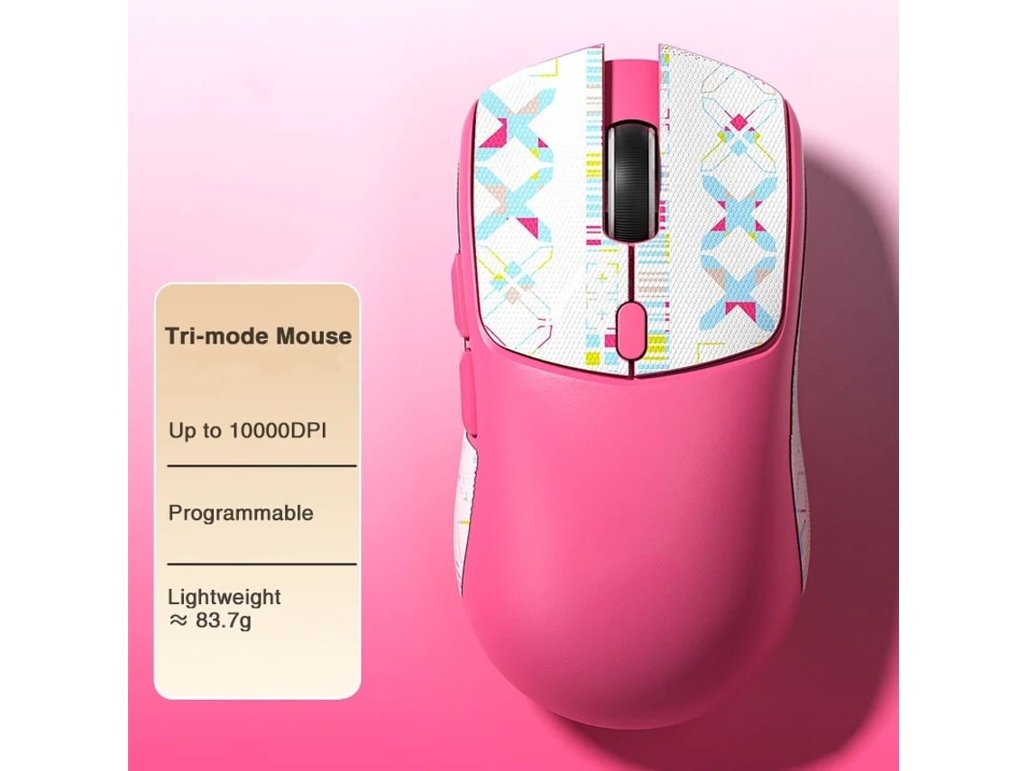 YIZHOOD SC580 PAW3325 Ratón inalámbrico ergonómico recargable para juegos con sensor trimodo 10000 DPI rosa