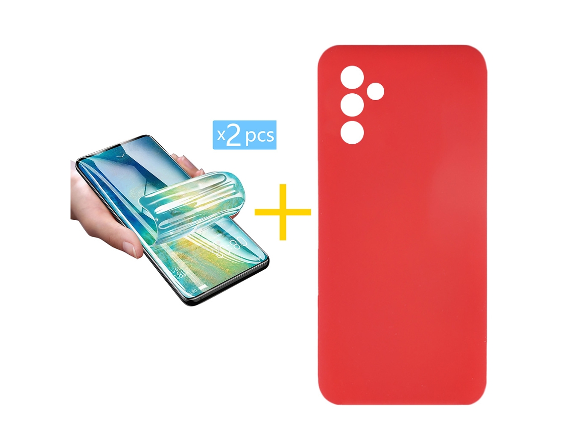 Pack 2 X Película de Vidrio Templado Hidrogel + Funda ACCETEL para Samsung Galaxy A55 5G Silicona Líquida Rojo