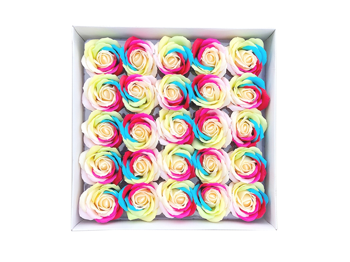 25 Jabones de Rosas Multicolores, Caja Regalo, Cumpleaños, Boda MEOIRUERY
