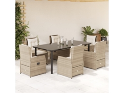 Juego de comedor de jardín de 7 piezas con cojines de mimbre beige de DKD Home Decor