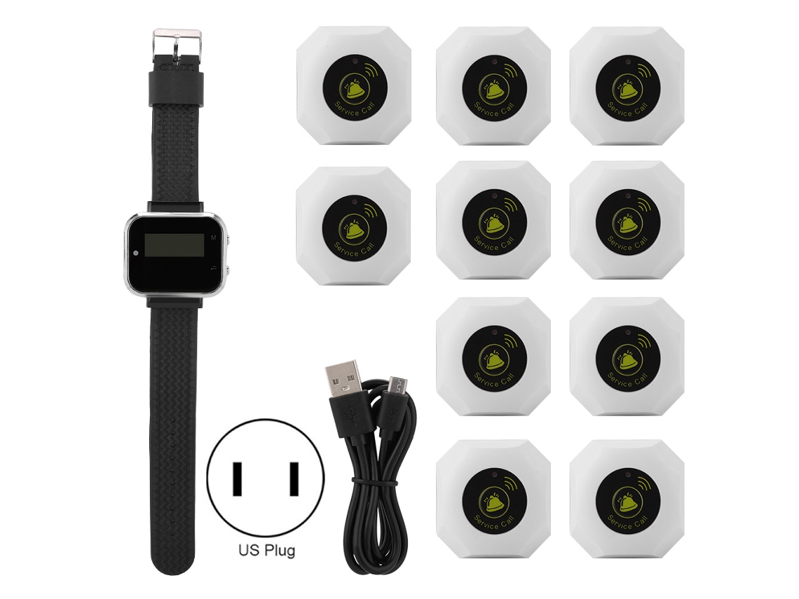 Pager Inalámbrico Para Cuidador Sistema De Paginación Para Restaurantes Botón De Llamada Inteligente 1 Reloj 10 Botones