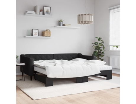 VIDAXL Sofá cama nido con colchón tela negro 90x200 cm