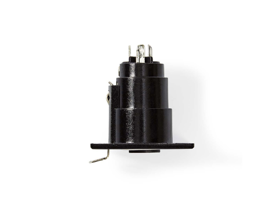 Conector XLR Recto Mujer Niquelado Chasis Diámetro de entrada del cable: 5,0 mm Metales Negro 1 PC. Bolsa de plastico NEDIS