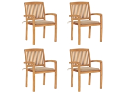 Sillas de jardín apilables de 4 piezas con cojines DKD Home Decor de teca maciza