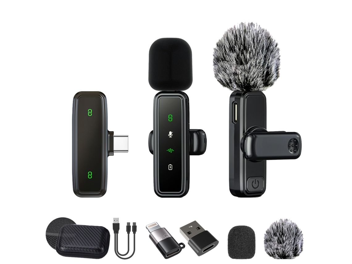 Micrófonos De Solapa Inalámbricos Chrui J81, 1 A 2 Tipo C, Con Adaptador Lightning Y Bolsa De Almacenamiento