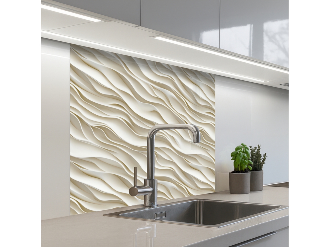 Paneles para salpicadero de cocina con diseño ondulado - Blanco - Minimalista 80x80 cm