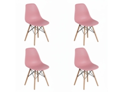 Dasck - Pack de 4 sillas nórdicas rosas, estilo escandinavo | Patas de madera de haya | Polipropileno ergonómico | Capacidad de carga de 120 kg por silla