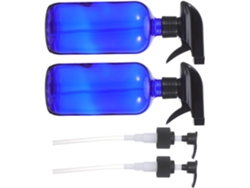 Lot 2 Frascos Pulvérisateurs En Verre Réutilisables 500 Ml Azul Pompes A Pression Y Bouchons Bois,