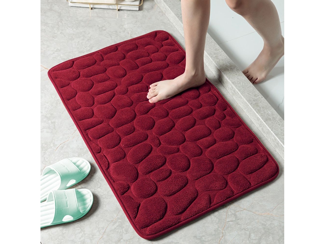 (rojo) Alfombra De Baño Antideslizante, Estampado De Piedras, Tejido No Tejido, Muy Absorbente, Lavable.