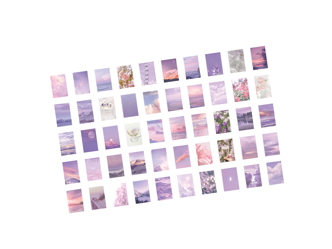 50 pegatinas estéticas para scrapbooking - Paisajes naturales para agenda diaria - Decoración morada