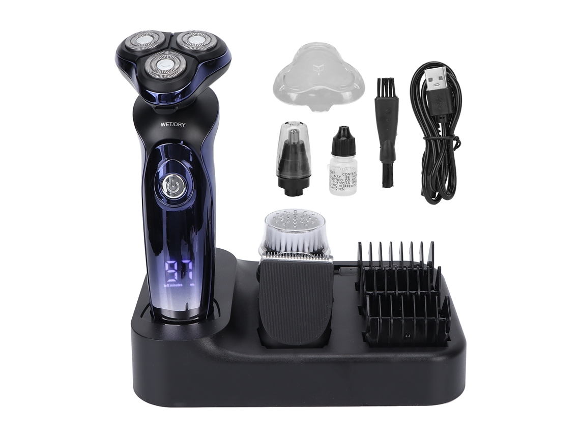 Afeitadora eléctrica de 3 cuchillas, resistente al agua, recargable por USB, con recortador de pelo, nariz y bigote.