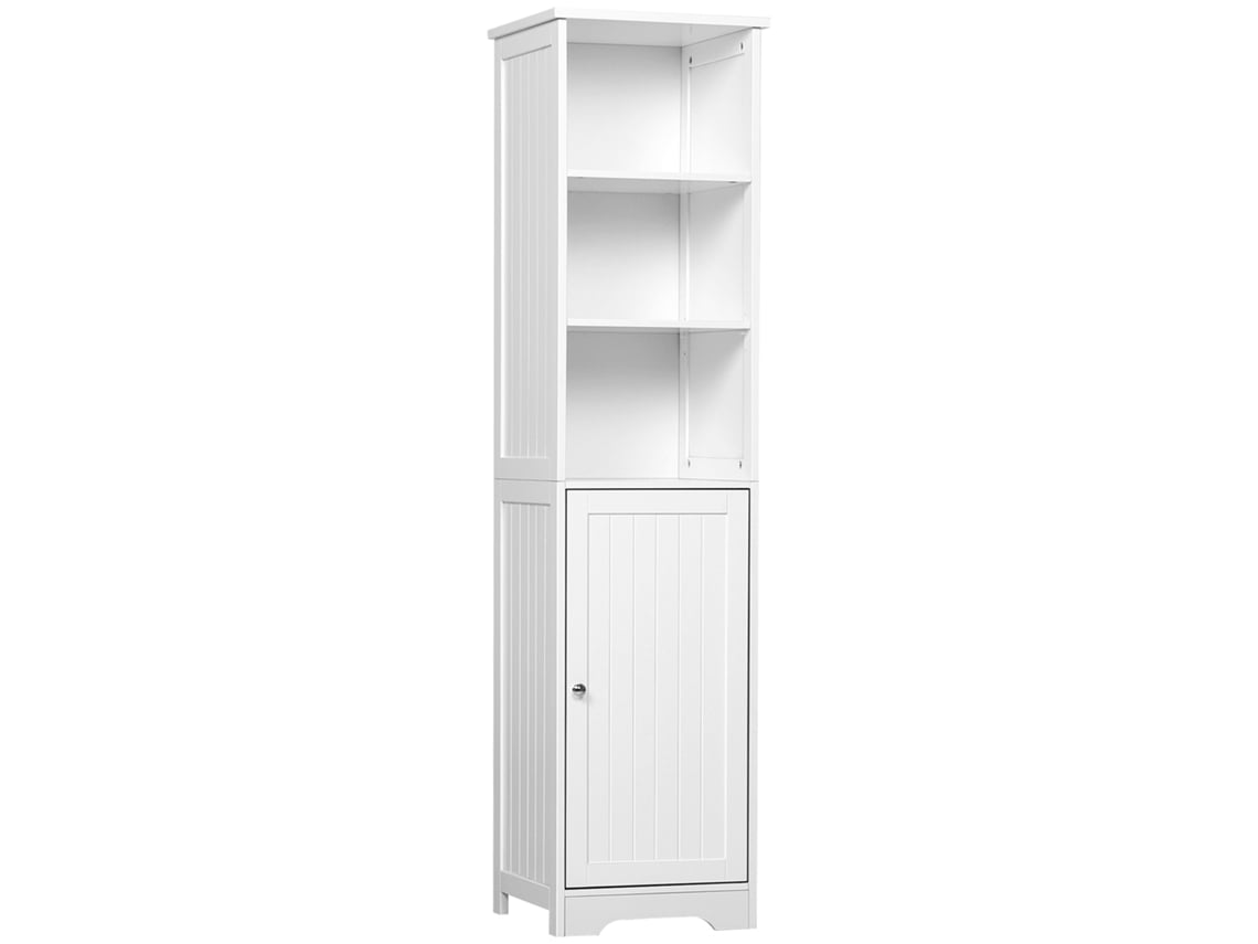 Armario Alto De Baño Con 5 Niveles, 3 Estantes, 1 Puerta Ajustable, Blanco, 40x38x160