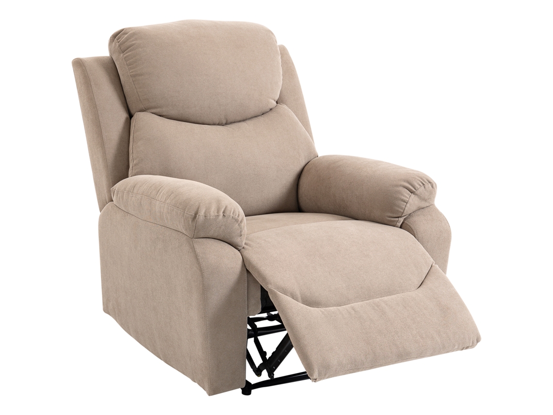Sillón Relax Reclinable Manual Tapizado En Tela Aspecto Lino Reposapiés Reposabrazos Acolchado Grueso Beige