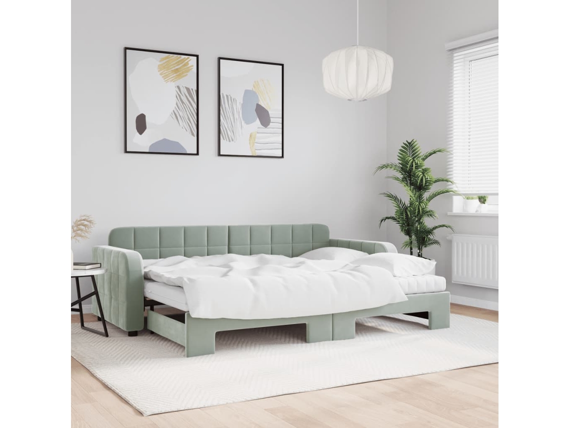 Sofá Cama Nido Con Colchón Terciopelo Gris Claro 80x200 Cm