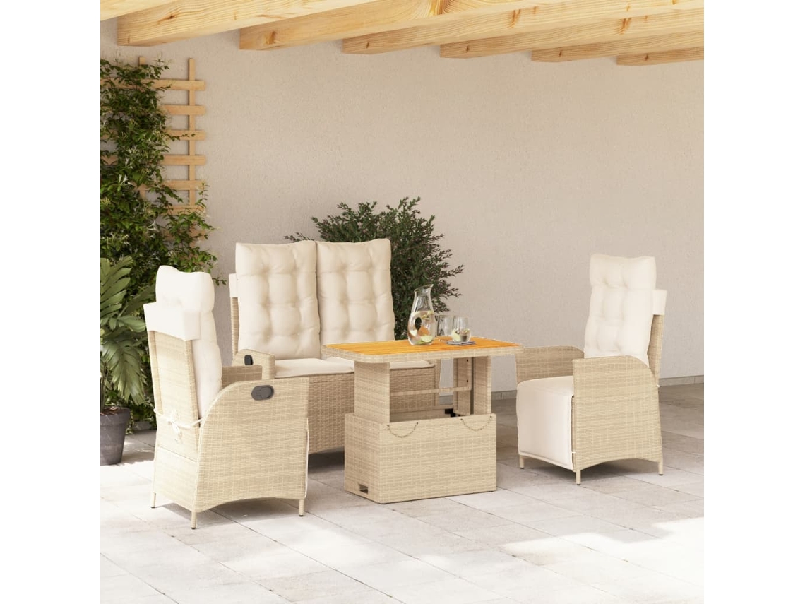 Juego de comedor de jardín de 4 piezas con cojines de mimbre beige de DKD Home Decor