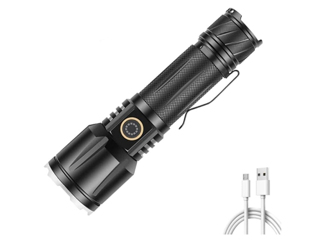 Linterna con zoom Luz de flash Linternas recargables USB Luz de antorcha Luces de trabajo Linterna para acampar Negro YEMAESRE