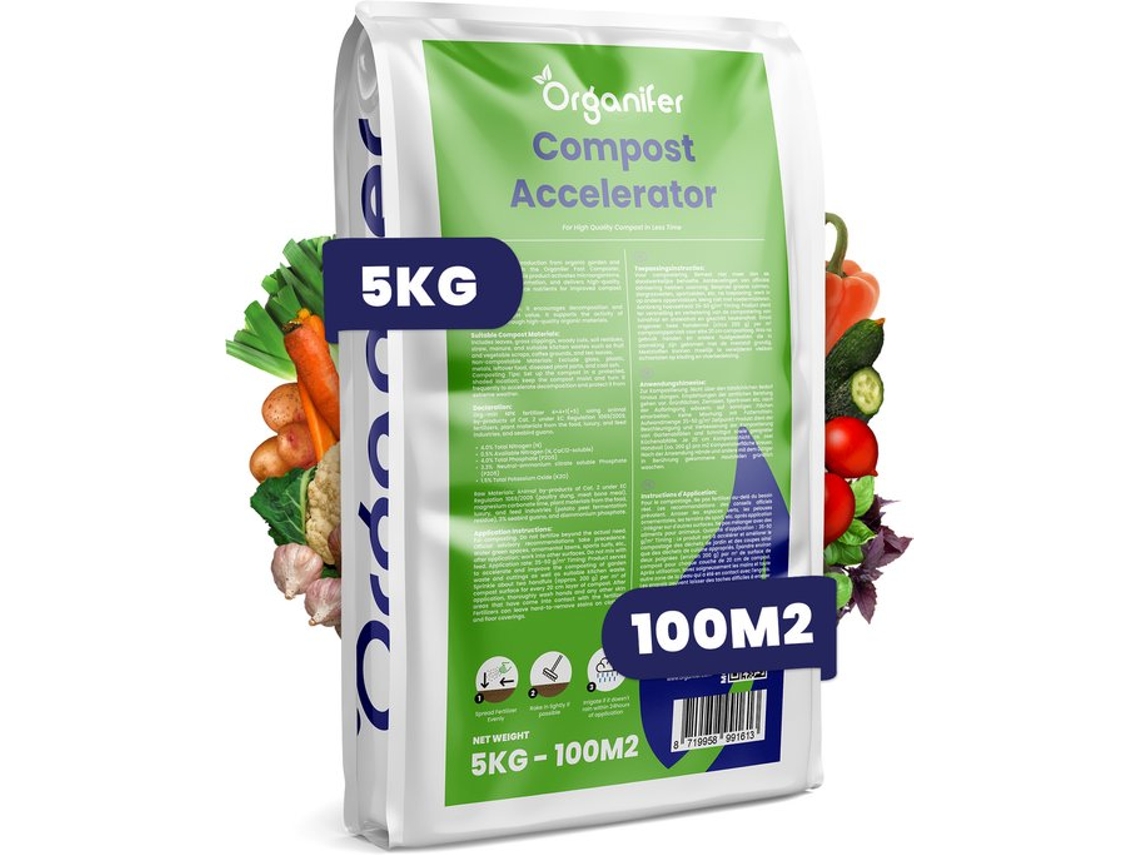Acelerador de Compost 5 kg para 25 100 m2 / 5 m3 para Compost de Alta Calidad en Menos Tiempo Organifer