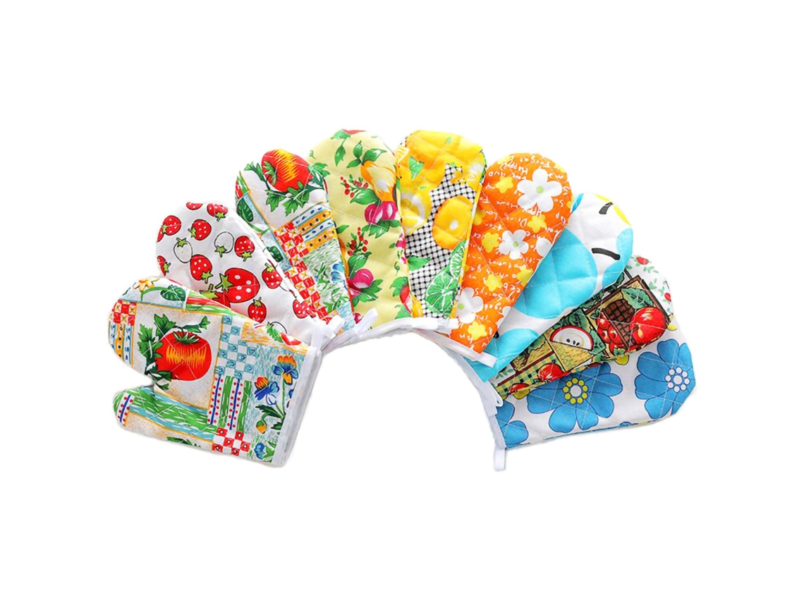 Manoplas de horno de algodón y poliéster con estampado y cordón para cocina y microondas