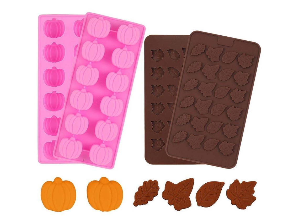 4 Moldes 3d De Chocolate Con Forma De Calabaza, Champiñón Y Hoja, De Silicona Reutilizable.