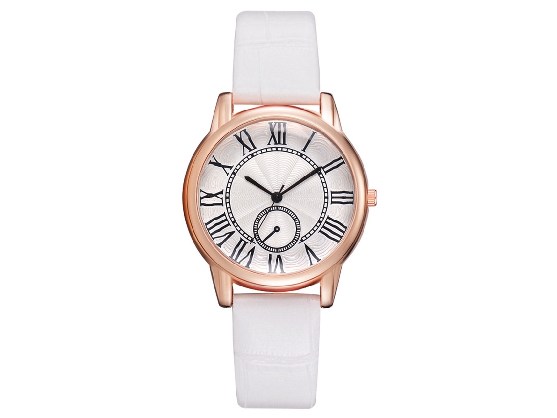 Reloj De Pulsera De Moda Para Mujer Con Esfera De Números Romanos Y Correa De Piel Sintética Blanca.