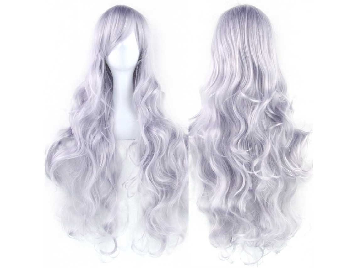Peluca larga y rizada para cosplay de personajes de anime, 80cm (gris plateado) Gertiz