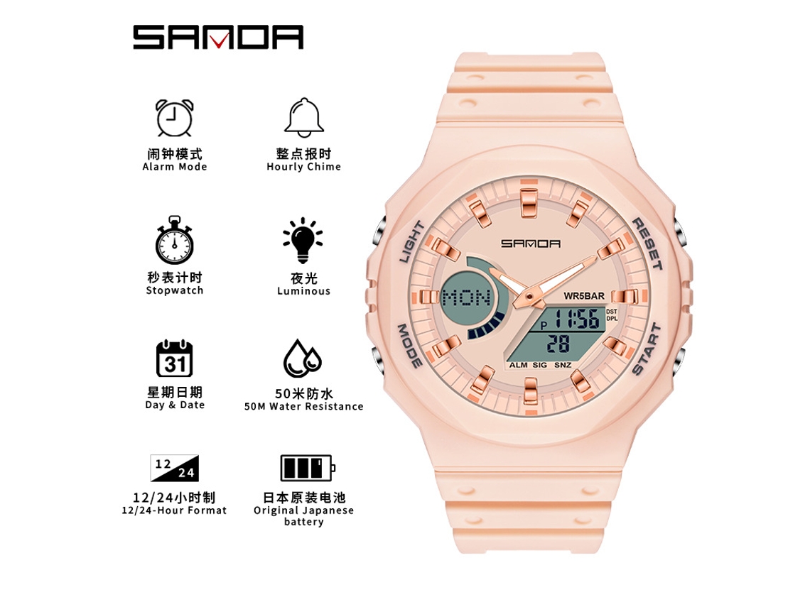Reloj electrónico multifuncional, moderno y elegante, con diseño luminoso y resistente al agua. MDUG (Rosa Flor de Cerezo)