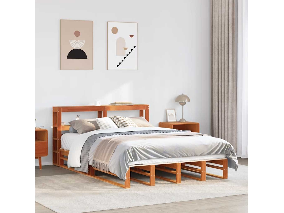 Estructura De Cama Sin Colchón Madera Maciza Marrón 135x190 Cm