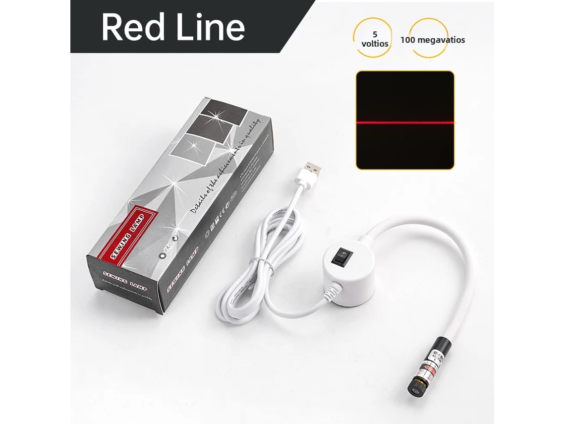 Luz láser roja de posicionamiento para costura, alimentada por USB, con base magnética, corte recto, 5 V CC. Mdug