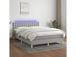 Cama Box Spring Colchón Y Luces Led Tela Gris Claro 140x190 Cm