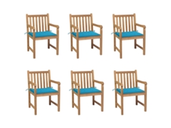 Sillas de jardín DKD Home Decor de 6 piezas con cojines azules en teca maciza