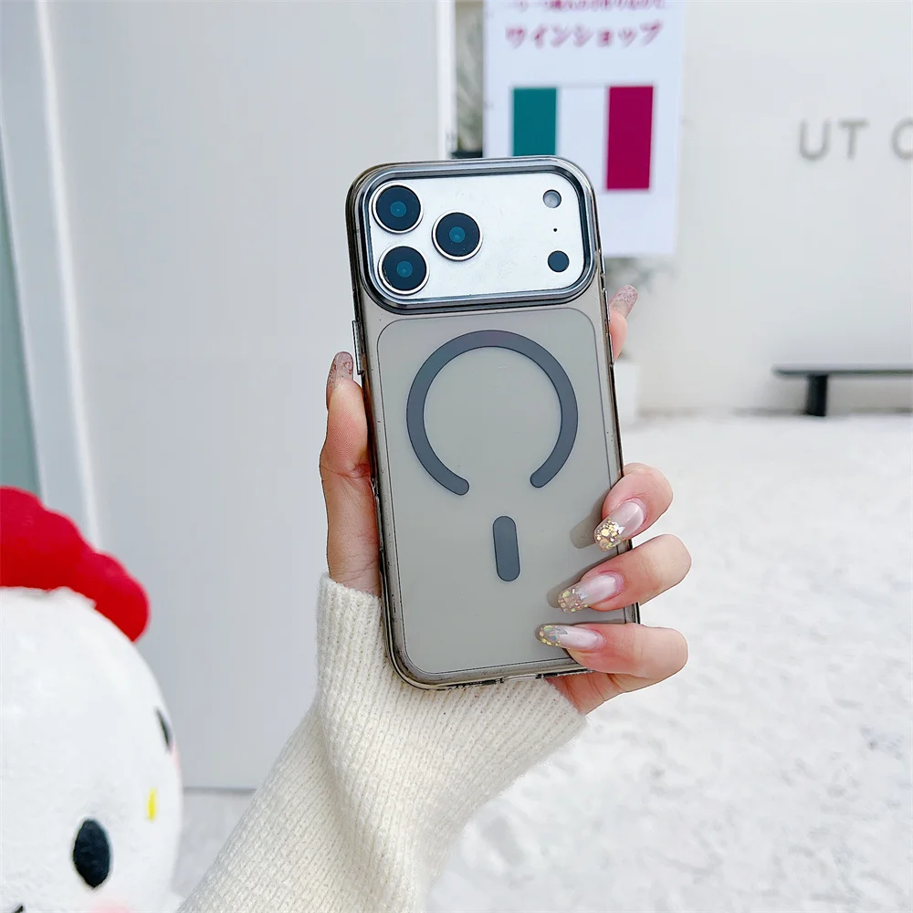 (iphone 15 Pro, Gris) Funda Magnética Transparente Para Iphone, Compatible Con Magsafe.