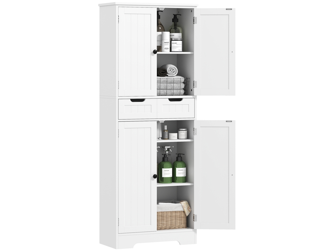 Mueble De Baño Con Cajón, Puerta, Estante Ajustable, 60 X 30 X 160 Cm, Blanco