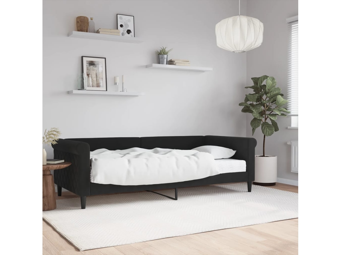 Sofá Cama Con Colchón Terciopelo Negro 90x200 Cm