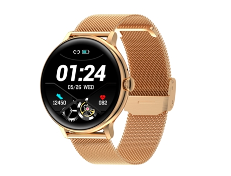 Smartwatch Deportivo Full Touch con Recordatorio Menstrual Pulsera de Acero Dorado JL-EIGHT