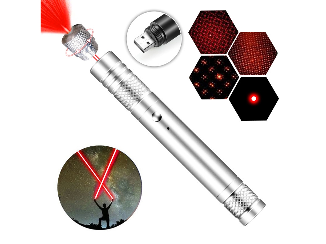 Linterna Con Puntero Láser Con Patrón De Estrella Láser Rojo Carga Directa Por Usb (plateado) Cuich