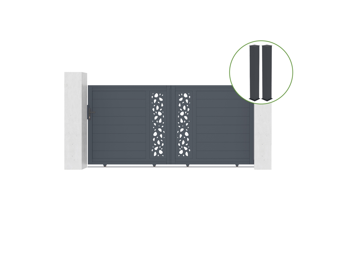 Puerta corredera 3m SUNNY H.140cm aluminio gris 2 postes 20x20cm H.166cm CASANOOV