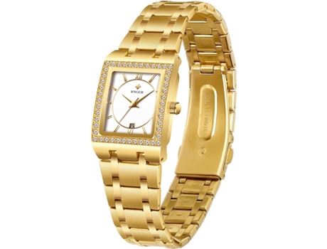 VEANXIN Relojes de pulsera con pulsera de acero inoxidable plateado para mujer-Rosa blanca