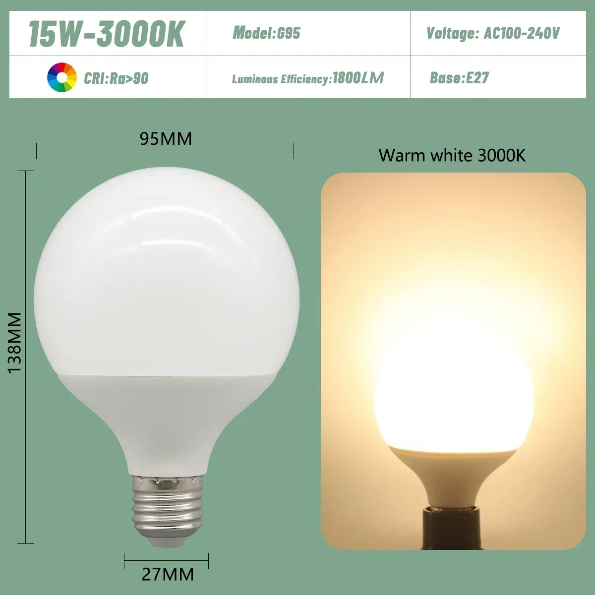 (15w 3000k, 4 Bombillas) Bombillas Led Grandes, E27, Ac100-240v, Iluminación De Bajo Consumo.