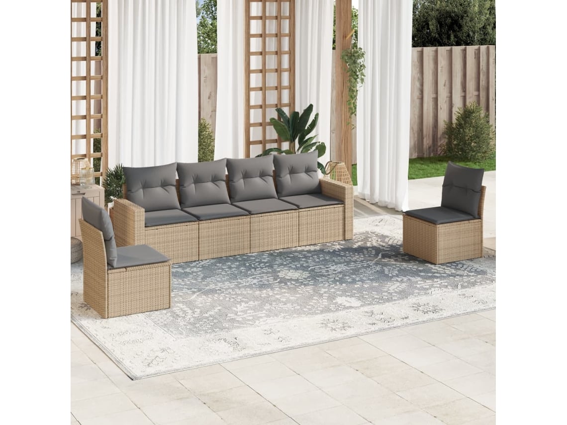 Conjunto de 6 sofás de jardín con cojines de mimbre beige Dkd Home Decor