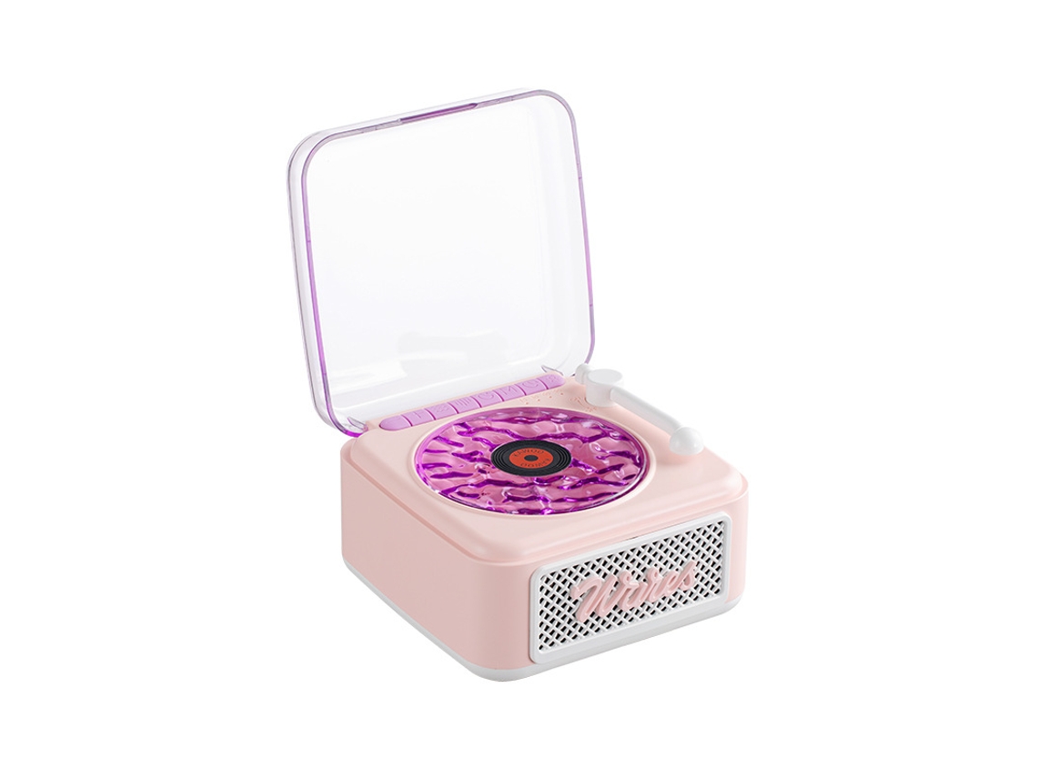 Altavoz Bluetooth retro: ruido blanco y sonido vinilo. Mini inalámbrico, alta calidad.