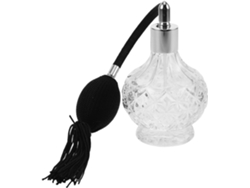 Flacon De Parfum En Verre Vintage 100ml Rechargeable Con Pompon Noir Y Capuchon Argenté, Atomis...