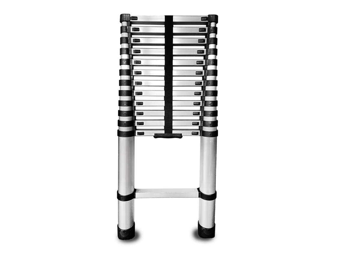 Escalera Telescópica Plegable De Aluminio, 13 Peldaños, Con Topes Baulich