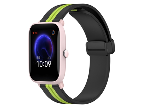 Correa de reloj inteligente para Amazfit Pop Pro, correa de silicona de 20 mm con cierre magnético plegable (negro + verde lima)