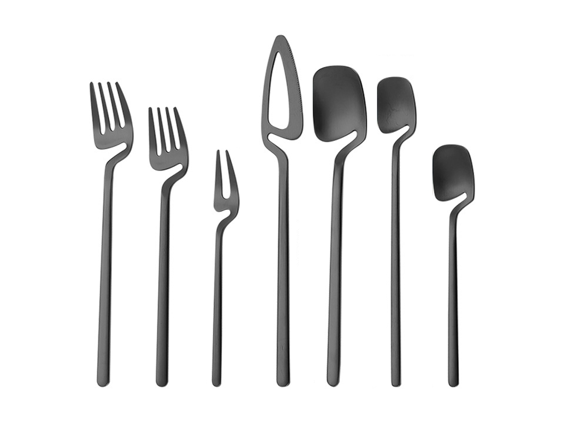 Vaso Colgante Para Cubiertos De Acero Inoxidable - Juego Negro De 7 Piezas JEIIBRZUI