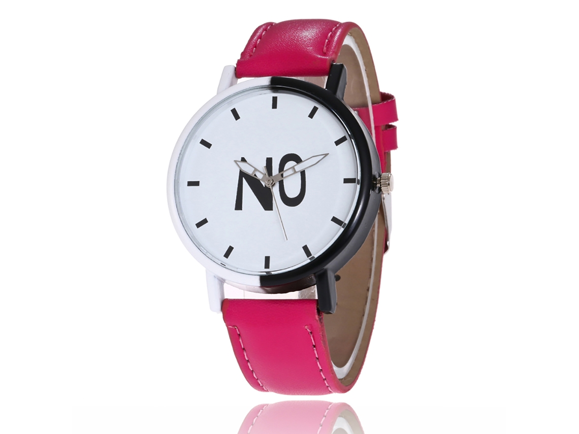 Reloj De Pulsera Unisex De Cuarzo Con Correa De Piel Sintética Y Esfera Redonda (rojo Y Rosa).