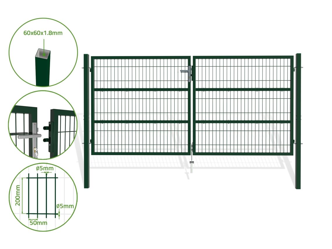 Puerta batiente de malla metálica 3m razo A.140cm verde