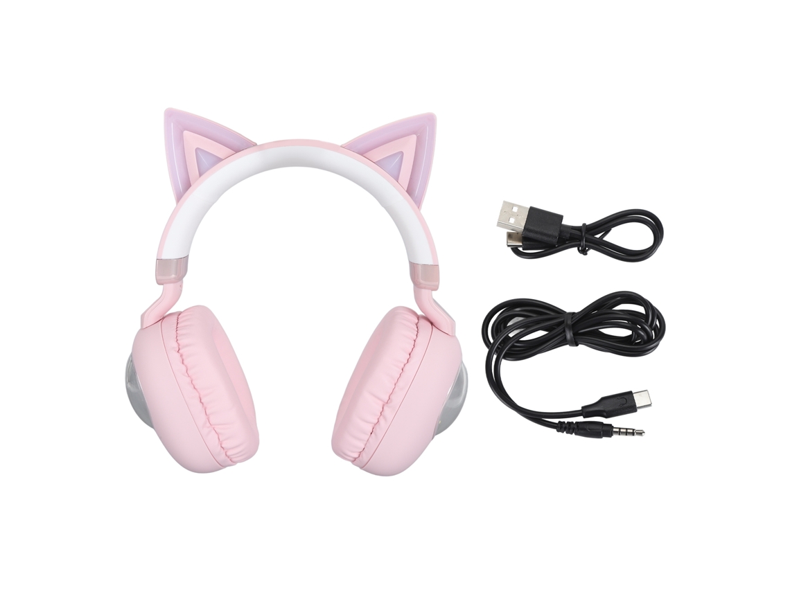 Auriculares Bluetooth Para Niños Con Luces Rgb, Orejas De Gato, Reproducción Estéreo Hifi De 20 Hz Con Micrófono, Color Rosa Gw002