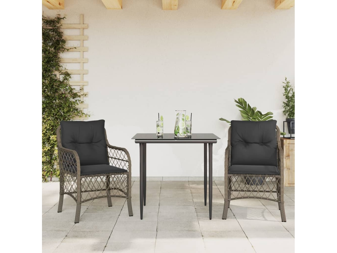 Conjunto de bistró con cojines de mimbre, gris, DKD Home Decor